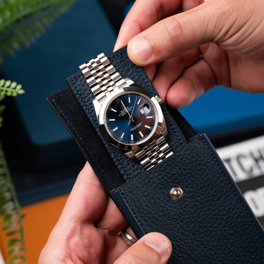 Navy Leather Watch Pouch - Image 4
